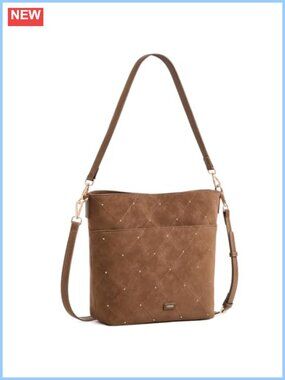 Faux Suede Bucket Crossbody Bag 2 Detachable Straps Quilted Handbag